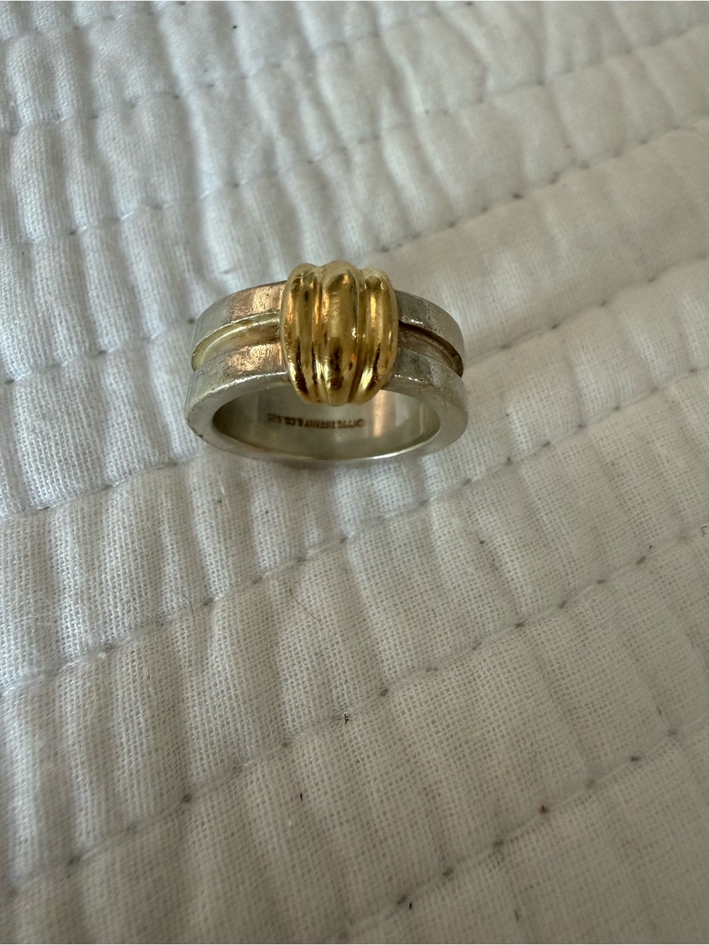 Tiffany & Co. Two-Tone Silver Ring with Gold Ribbed Center
